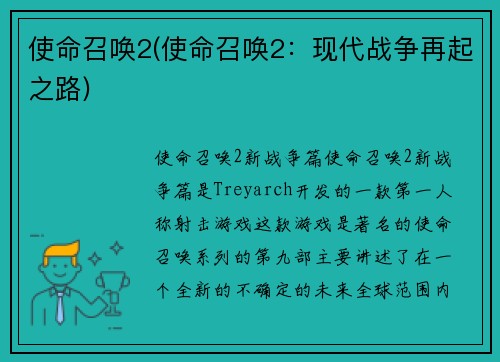 使命召唤2(使命召唤2：现代战争再起之路)